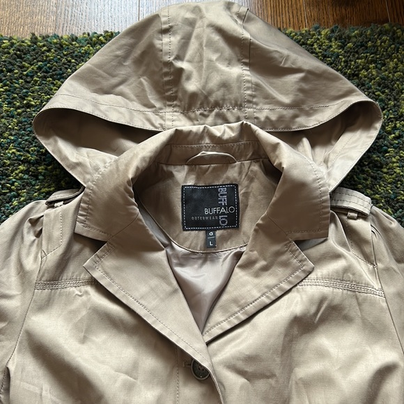 Buffalo Olive Tan Trench Coat with Removable Hood - Picture 4 of 5